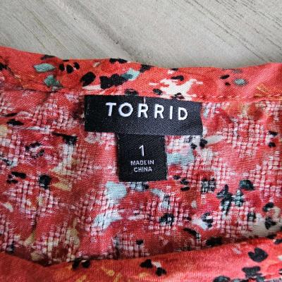 Torrid Size 1 Boho Orange Red Floral Top with Bell Sleeves - Thumbnail 3