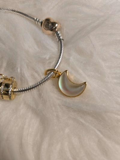 Sparkling Crescent Moon Dangle Charm for Pandora bracelet - Thumbnail 3