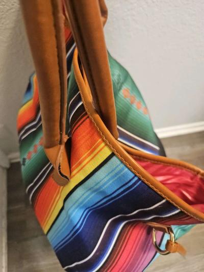 Aztec Multicolor Canvas Serape Tribal Tote Bag - Thumbnail 4