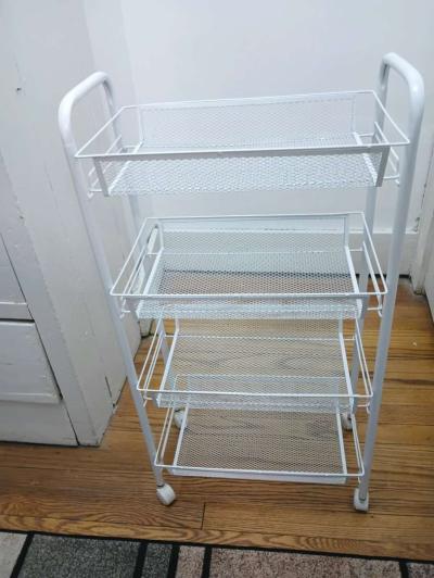 New Metal 5 Mesh Wire Shelves Rolling Rack WHITE