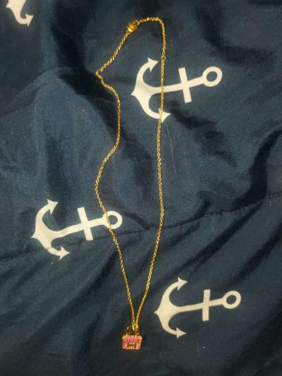 Hernes Gold Necklace with Pink Bag Pendant - Thumbnail 2