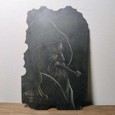 Slate drawing of a Wharf Fisherman - Thumbnail 3