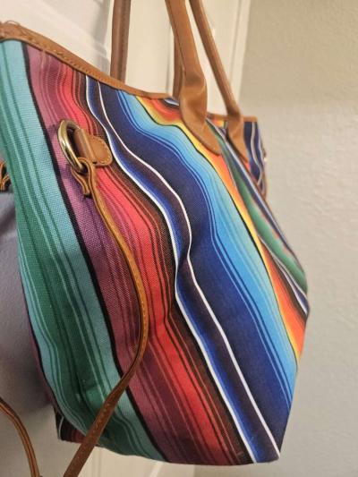 Aztec Multicolor Canvas Serape Tribal Tote Bag - Thumbnail 2