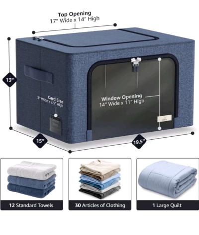 Stackable Storage Bins with metal frames set of 4 - Thumbnail 3