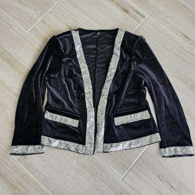 Shein Curve Black Velvet Blazer with Silver Sequins size 1X - Thumbnail 1