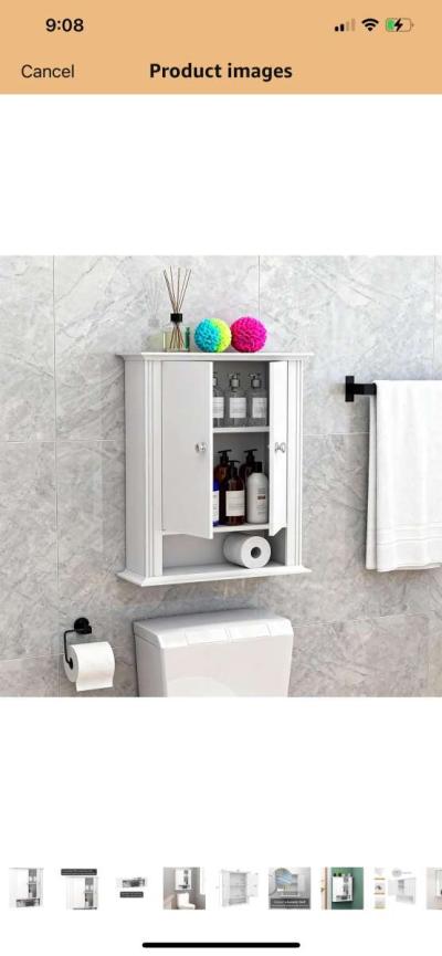 White Bathroom Wall Cabinet Over the Toilet Storage Cabinet - Thumbnail 3