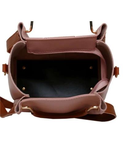 Pink leather handbag set with wallet and card holder luxuryb - Thumbnail 3