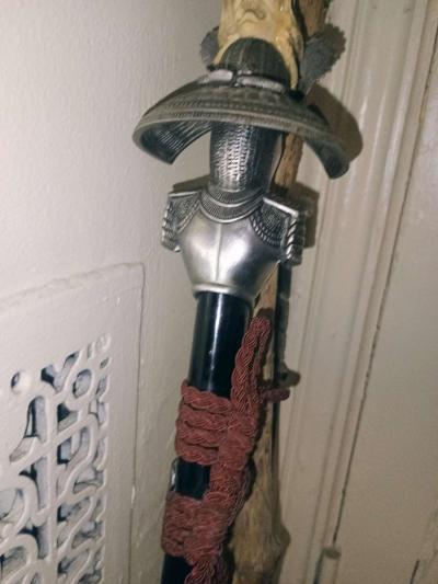 samurai with ivory hand samurai helmet hilt double edge sword - Thumbnail 2