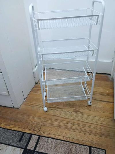 New Metal 5 Mesh Wire Shelves Rolling Rack WHITE - Thumbnail 2