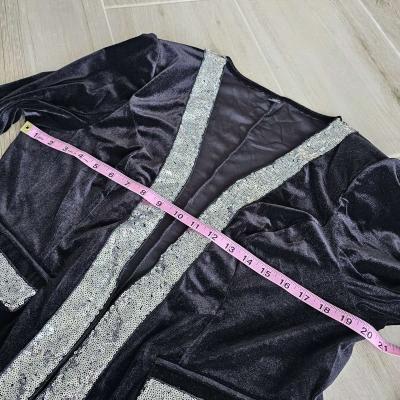 Shein Curve Black Velvet Blazer with Silver Sequins size 1X - Thumbnail 2