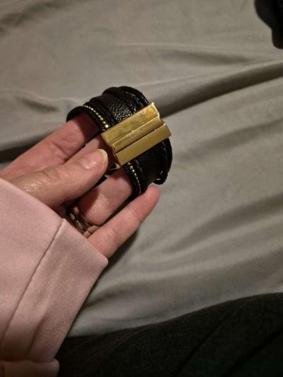 NEW Genuine black leather gold owl bracelet - Thumbnail 2