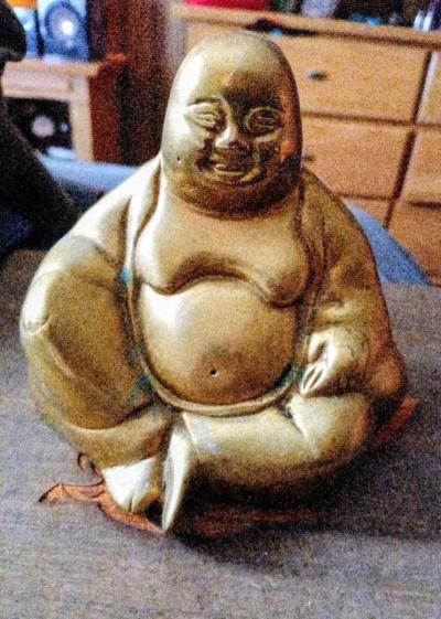 Brass Maitreya Laughing Buddha Statue Figure 6 inches Tall