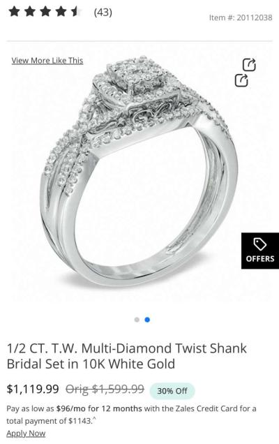 10k white gold bridal set size 7 - Thumbnail 2