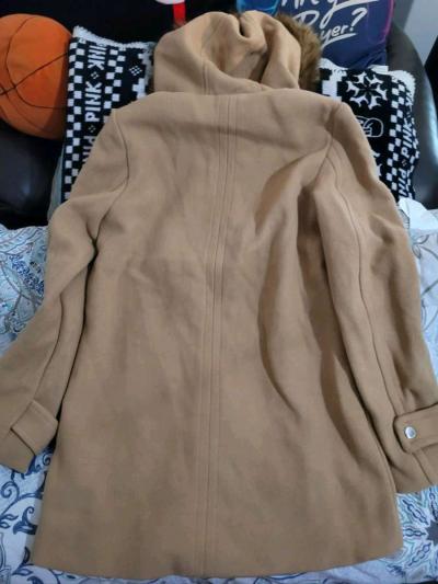 ladies wool coat with faux fur hood - Thumbnail 2