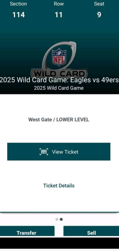 2 Eagles 49ers Wildcard Playoff Game Tickets With Parking Pa - Thumbnail 2