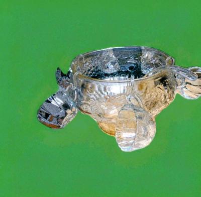 Vintage Jeanette Pressed Glass  Fruit Motif Punch Bowl 6 Cup - Thumbnail 2