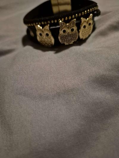 NEW Genuine black leather gold owl bracelet - Thumbnail 5