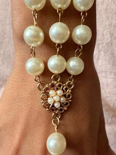 pearl and crystal hand chain bracelet - Thumbnail 2