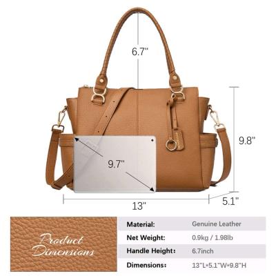 Nevin Genuine Pebbled Leather Everyday Carryall Tote - Thumbnail 3