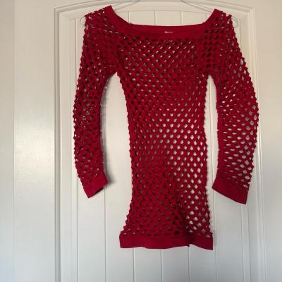 Brand New Red Openwork Knit Long Sleeve Top  Sheer Lattice - Thumbnail 4