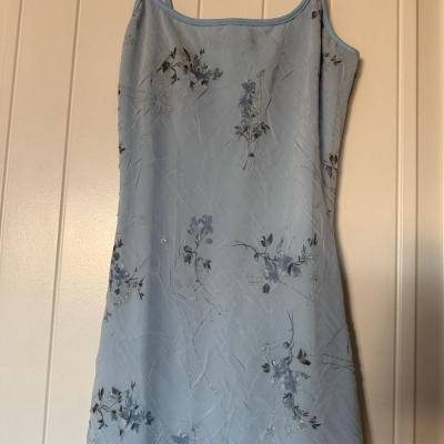 Powder Blue Soft Sky Blue Floral Chiffon Midi Dress  Subtle - Thumbnail 2