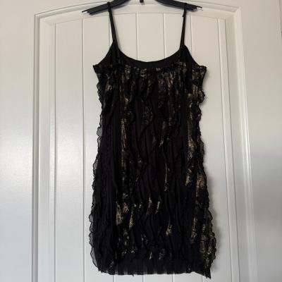 FOREVER 21 Twenty One Black  Gold Ruffled Mini Dress  Sheer - Thumbnail 4