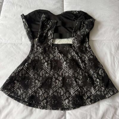 Love Culture Black Lace Strapless Padded Corset Peplum Top - Thumbnail 4