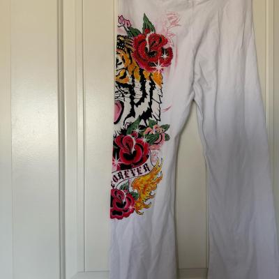 Brand New Y2K TattooInspired White Flare Pants  Rhinestone - Thumbnail 2