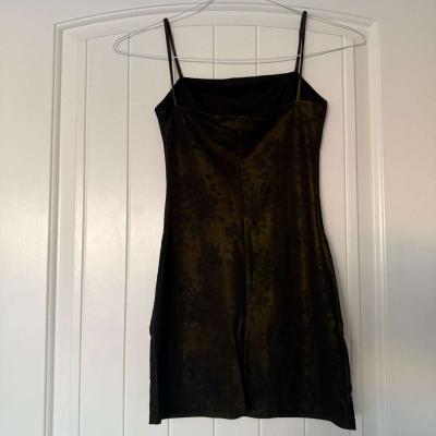 Vintage Y2K Charlotte Russe Olive  Black Satin Floral Slip D - Thumbnail 3