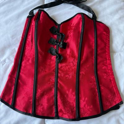 Fredericks of Hollywood Red Satin Floral Corset  Worn Once S - Thumbnail 3