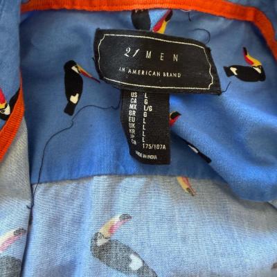 Tropical Toucan Print Short Sleeve ButtonDown Shirt  Mens L - Thumbnail 3