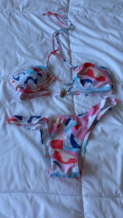 Colorful Abstract 3Piece Bikini Set w Padded Top  Sheer Wrap - Thumbnail 2
