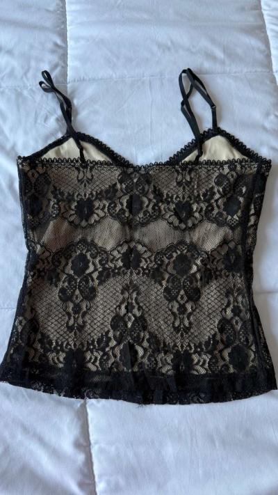 Black Lace BustierStyle Lingerie Top  Nude Lined Camisole wi - Thumbnail 5
