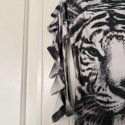 Black  White Tiger Print Bodycon Dress with Ladder CutOut Sl - Thumbnail 3