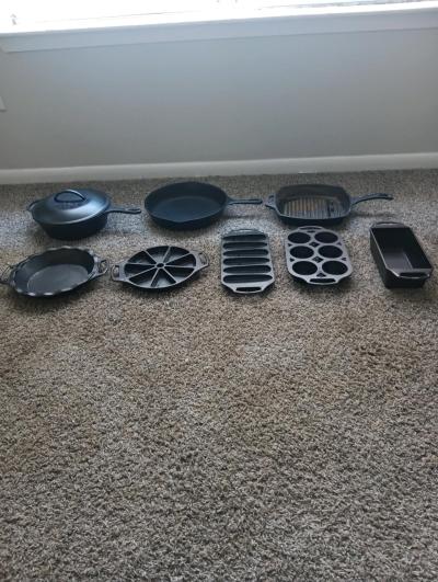 6 piece cast iron lodge brand set  2 cast iron skillets - Thumbnail 2