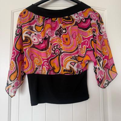 Retro Pink  Orange Paisley OffShoulder Blouse  Sheer Chiffon