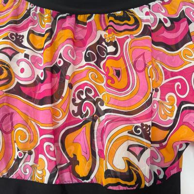 Retro Pink  Orange Paisley OffShoulder Blouse  Sheer Chiffon - Thumbnail 2