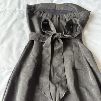 Strapless Charcoal Gray MilitaryInspired Dress with Gold Cre - Thumbnail 5