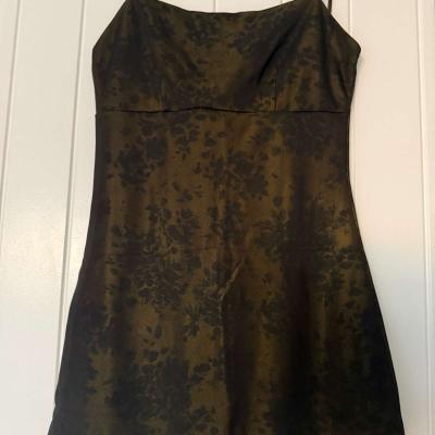 Vintage Y2K Charlotte Russe Olive  Black Satin Floral Slip D - Thumbnail 2