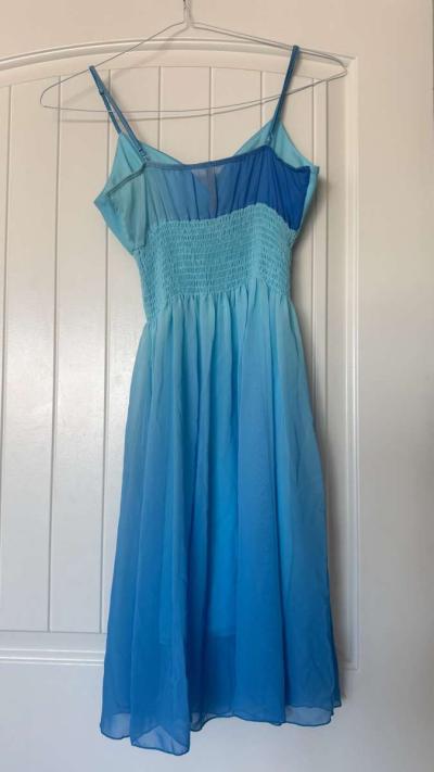 Blue Ombr Chiffon Sundress with Smocked Waist Adjustable Str - Thumbnail 5