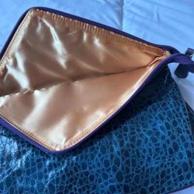 Teal CrocEmbossed Envelope Clutch  Tan  Purple Colorblock - Thumbnail 4