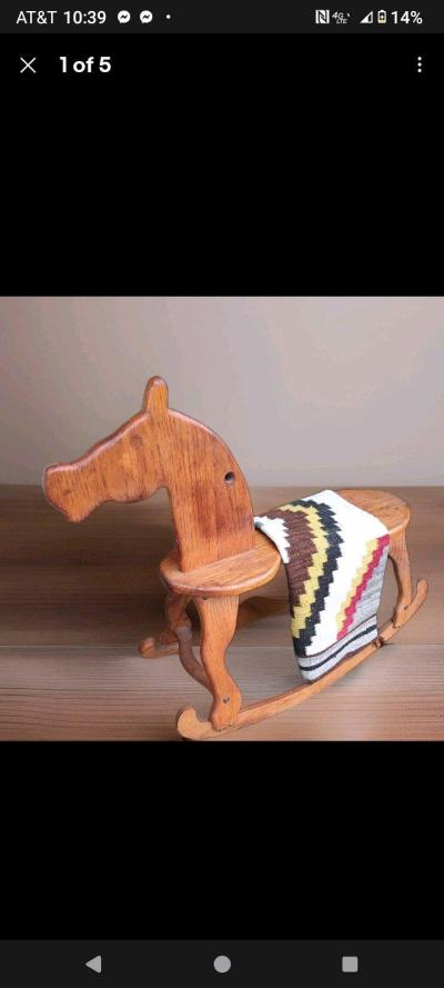Vintage Wooden Oak Rocking Horse - Thumbnail 5