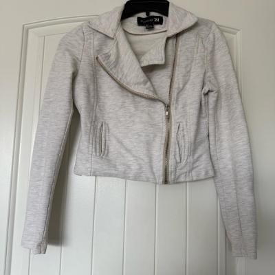 Forever 21 100 Cotton Light Heather Gray MotoStyle Zip Jacke - Thumbnail 4