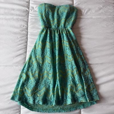 Mint  Teal Strapless Lace FitandFlare Dress  BuiltIn Padded