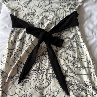 Black  Cream Strapless Floral Tank Top with Waist Tie S - Thumbnail 4