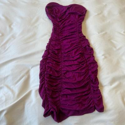 Plum Strapless Ruched Bodycon Mini Dress W Built in Padded B - Thumbnail 2