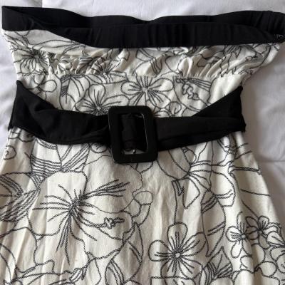 Black  Cream Strapless Floral Tank Top with Waist Tie S - Thumbnail 2