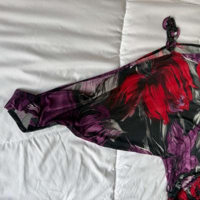 Brand New OneShoulder Ruched Longline Top  Red  Purple Abstr - Thumbnail 4