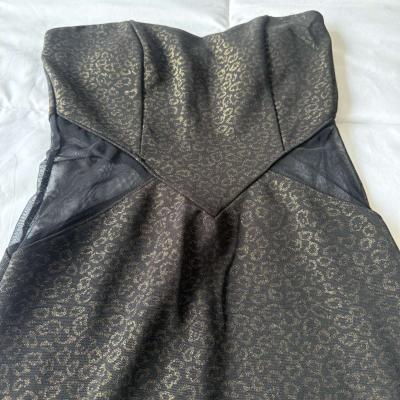 Strapless Black  Gold Animal Print Bodycon Dress with Mesh S - Thumbnail 4