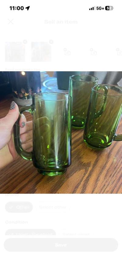 3 Piece Set Of Green Glass Mugs - Thumbnail 2